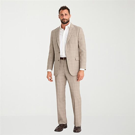 Stafford Coolmax All Season Ecomade Mens Classic Fit Windowpane Suit Separates
