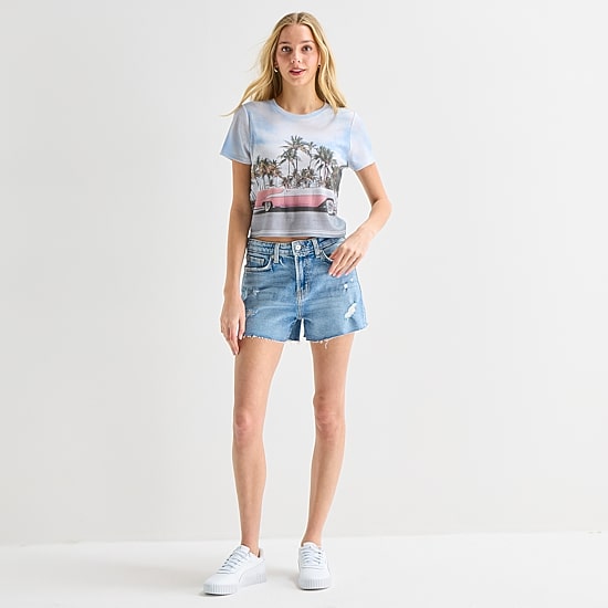 Car Baby Tee Womens Juniors Crew Neck Short Sleeve Fitted Graphic T-Shirt
