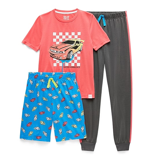 Sleep On It Little & Big Kid Boys Crew Neck Short Sleeve 3-pc. Pajama Set