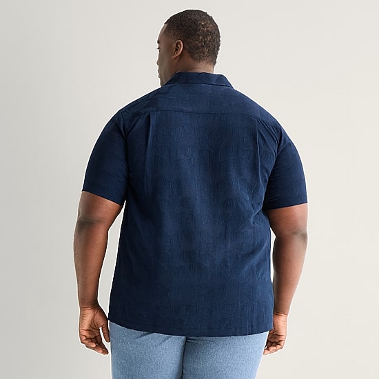 Shaquille O'Neal XLG™ Jacquard Mens Short Sleeve Regular Fit Big and Tall Button-Down Shirt