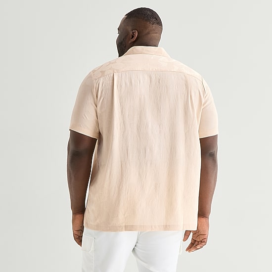 Shaquille O'Neal XLG™ Jacquard Mens Short Sleeve Regular Fit Big and Tall Button-Down Shirt