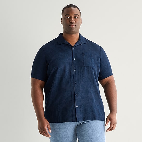 Shaquille O'Neal XLG™ Jacquard Mens Short Sleeve Regular Fit Big and Tall Button-Down Shirt