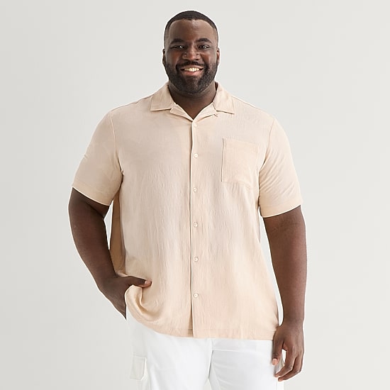Shaquille O'Neal XLG™ Jacquard Mens Short Sleeve Regular Fit Big and Tall Button-Down Shirt