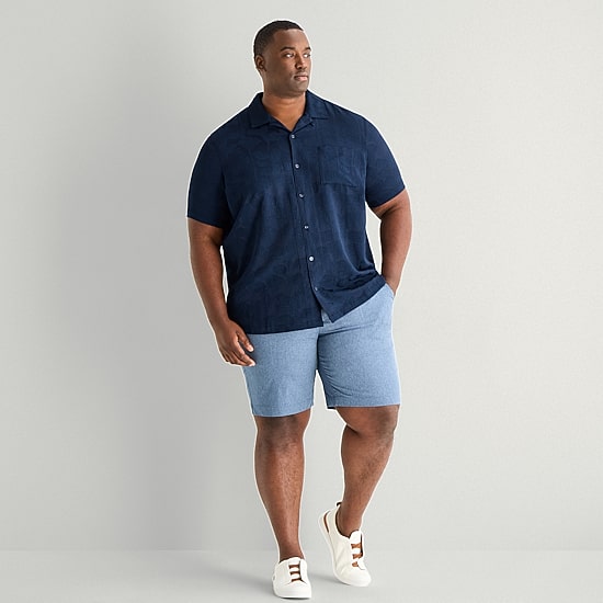 Shaquille O'Neal XLG™ Jacquard Mens Short Sleeve Regular Fit Big and Tall Button-Down Shirt