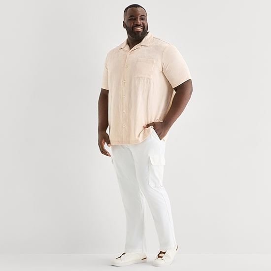 Shaquille O'Neal XLG™ Jacquard Mens Short Sleeve Regular Fit Big and Tall Button-Down Shirt