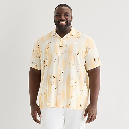 Stafford Jacquard Mens Short Sleeve Big and Tall Camp Shirt - JCPenney