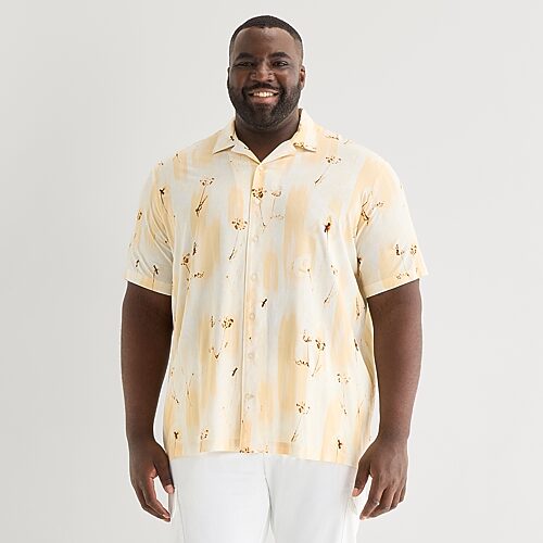 Shaquille O'Neal XLG Mens Short Sleeve Stretch Fabric Big and Tall Camp Shirt, 3x-large, Beige