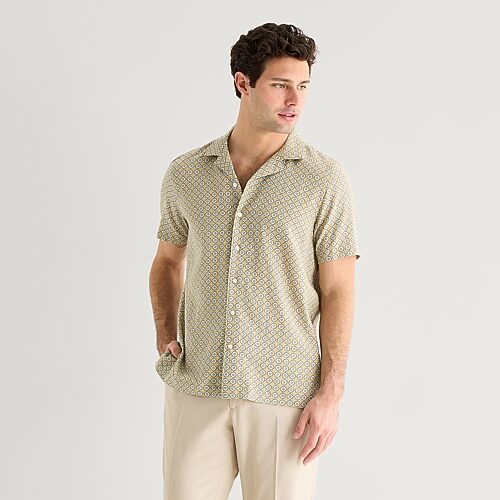 J. Ferrar Linen Blend Mens Short Sleeve Camp Shirt, Medium, Beige