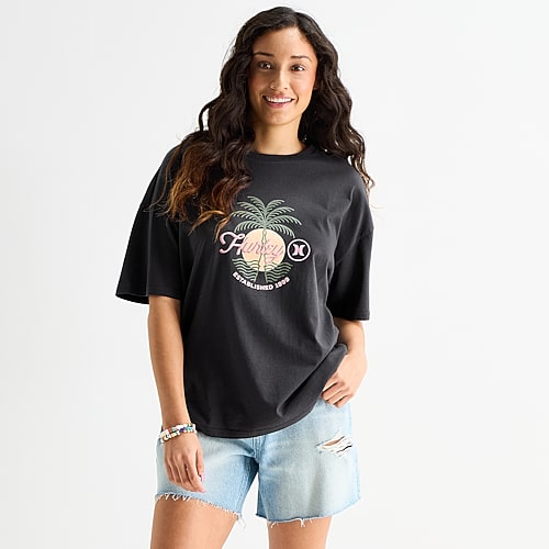 Hurley Womens Juniors Crew Neck Short Sleeve Oversized Graphic T-shirt In Black