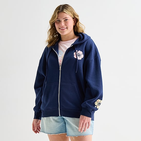 Forever 21 Womens Juniors Plus Long Sleeve Fleece Zipper Hoodie