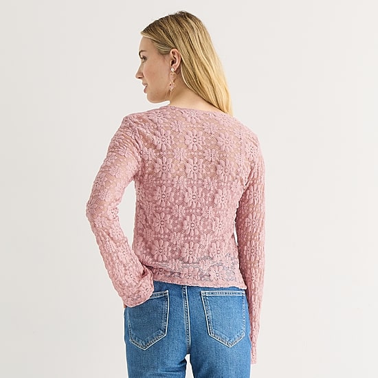 Arizona Womens Juniors Round Neck Long Sleeve Blouse