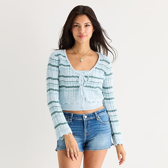 Arizona Womens Juniors V Neck Long Sleeve Cardigan
