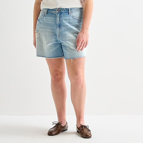 Arizona Womens 5" Mid Rise Juniors Plus Denim Short