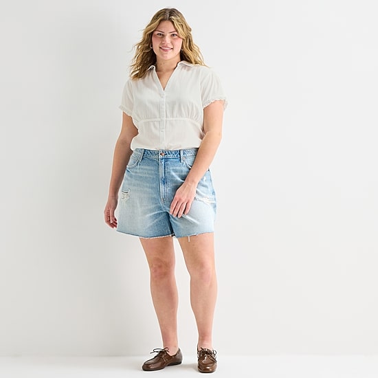 Arizona Womens 5" Mid Rise Juniors Plus Denim Short