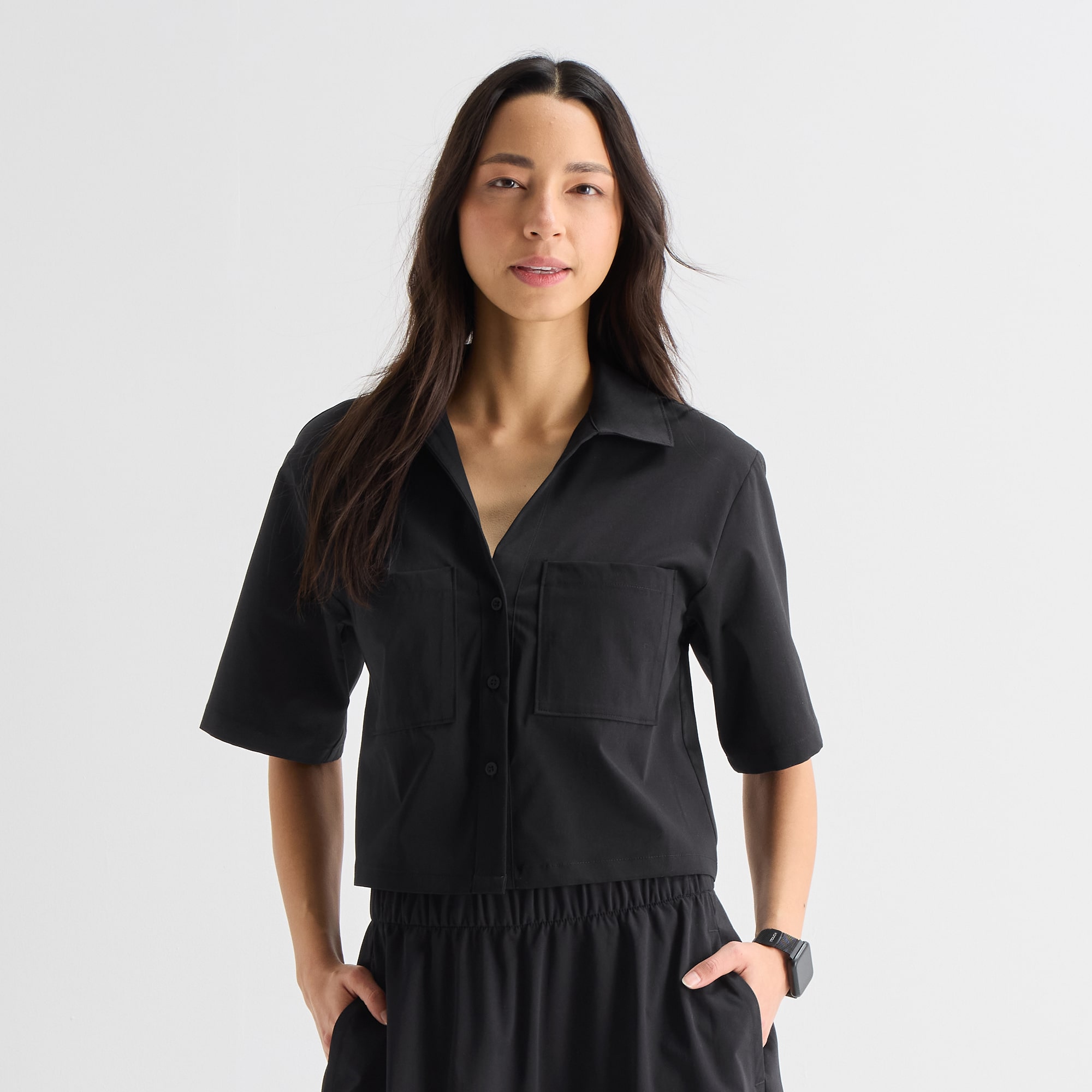 Stylus Womens V Neck Short Sleeve Camp Shirt