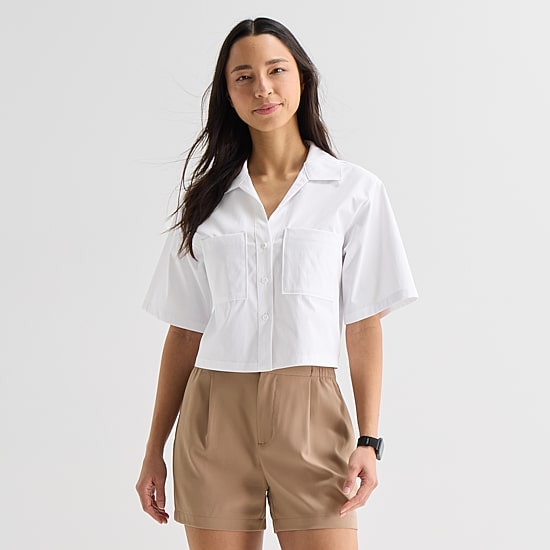 Stylus Womens V Neck Short Sleeve Camp Shirt