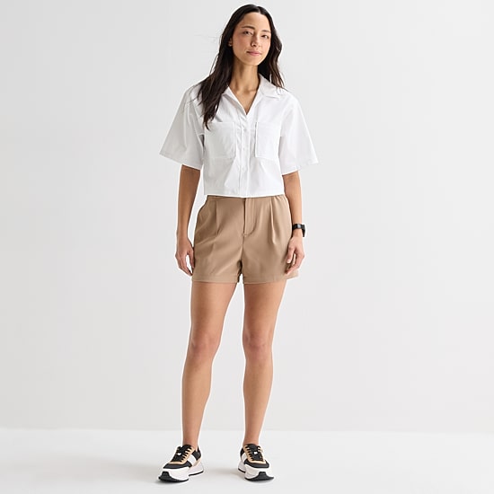 Stylus Womens V Neck Short Sleeve Camp Shirt