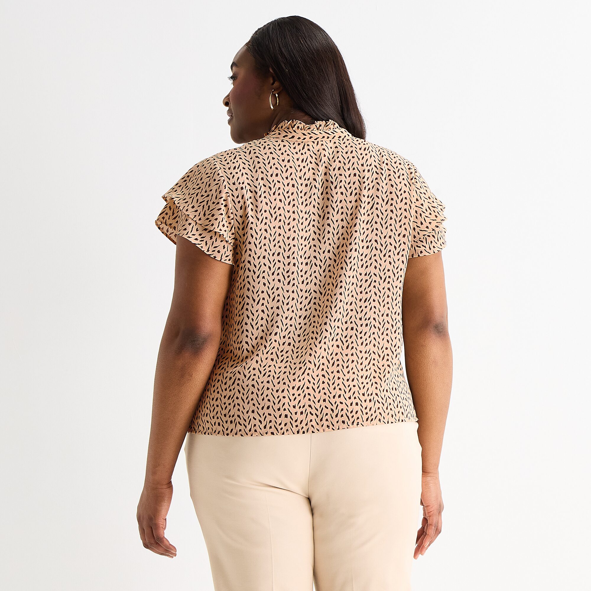 Liz Claiborne Womens Plus V Neck Short Sleeve Blouse
