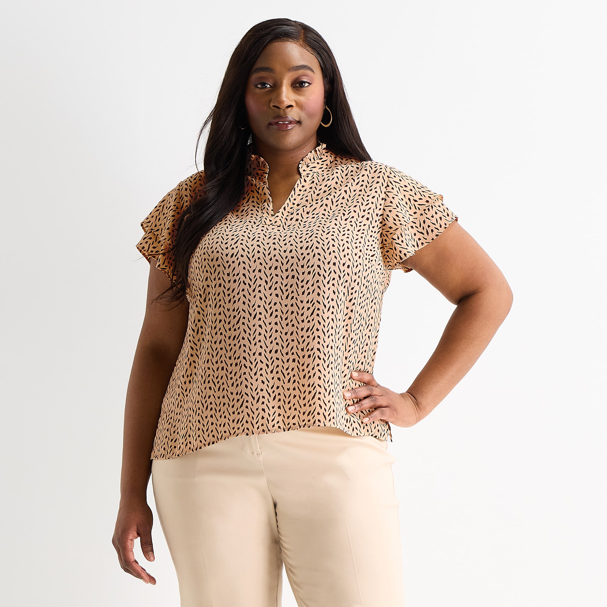 Liz Claiborne Womens Plus V Neck Short Sleeve Blouse