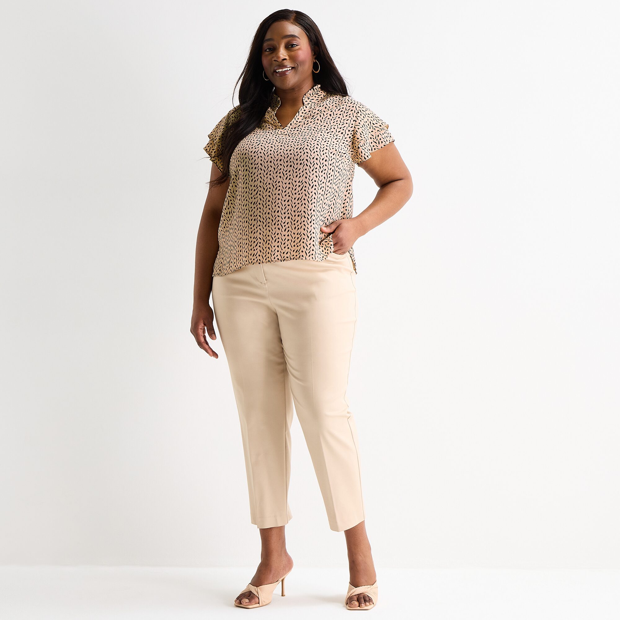 Liz Claiborne Womens Plus V Neck Short Sleeve Blouse