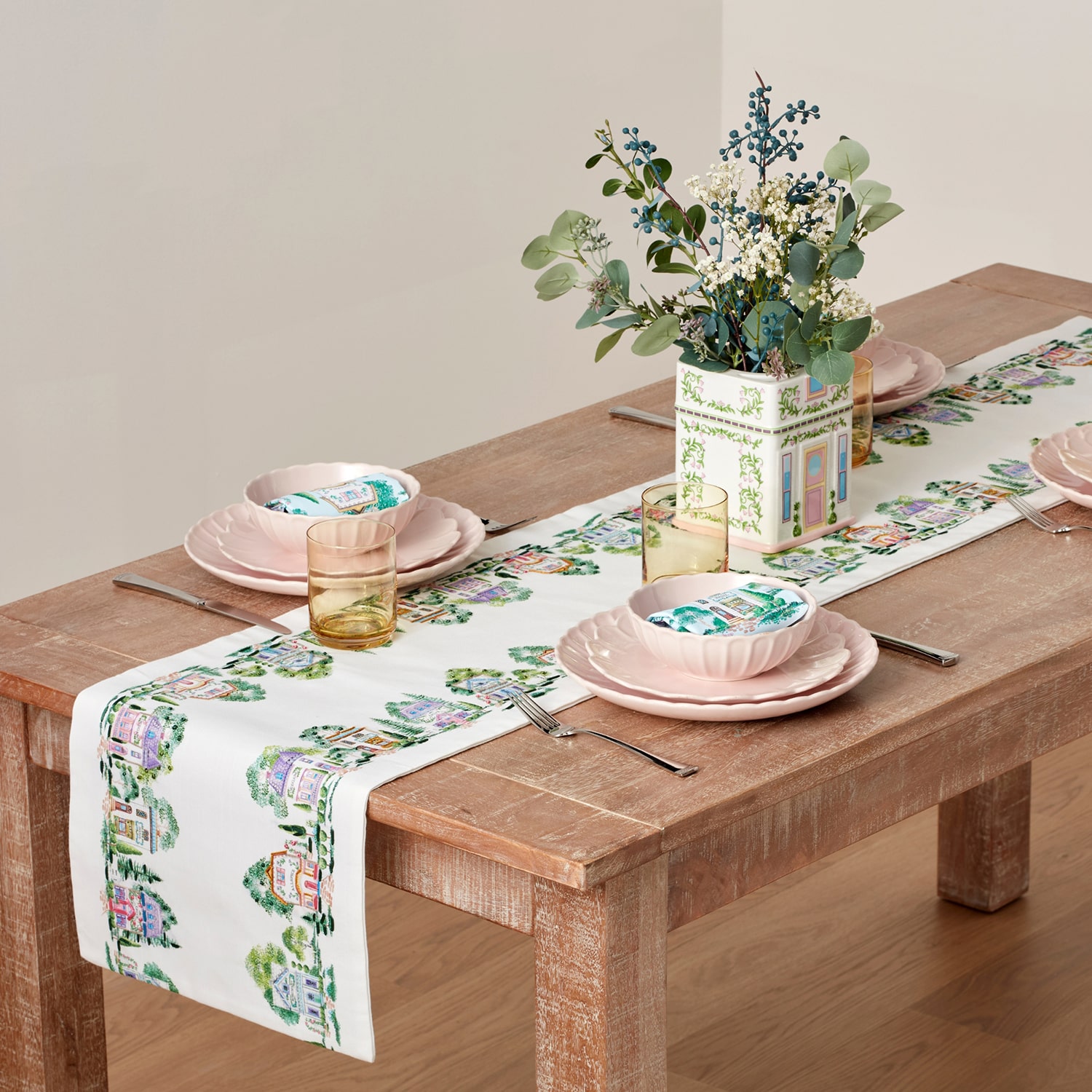 Lenox Spice Village Print Embroidered Table Runner