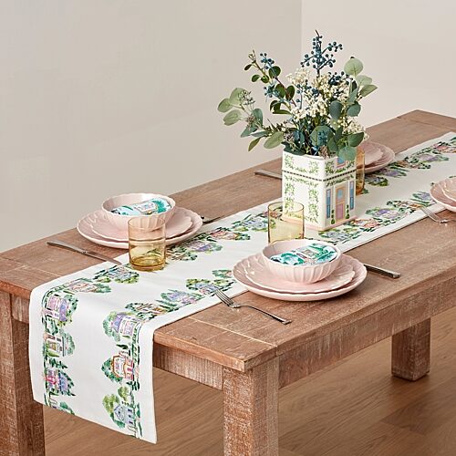 Lenox Spice Village Print Embroidered Table Runner, One Size, Multiple Colors