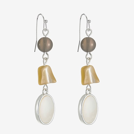 Liz Claiborne Womens White Mother Of Pearl Drop Earrings