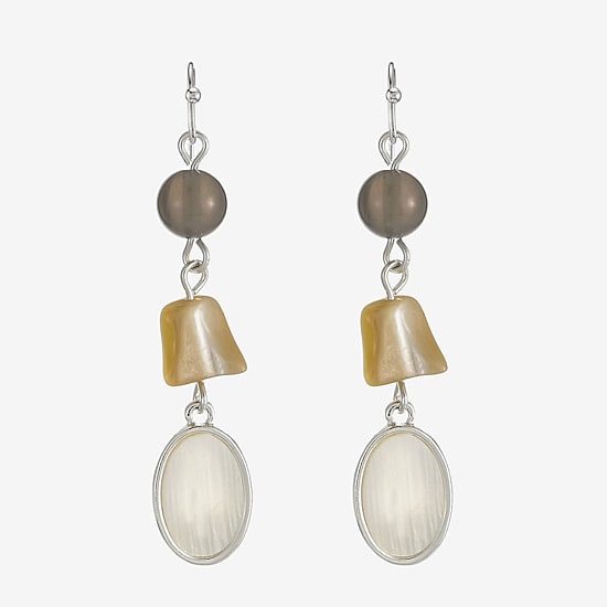 Liz Claiborne Womens White Mother Of Pearl Drop Earrings