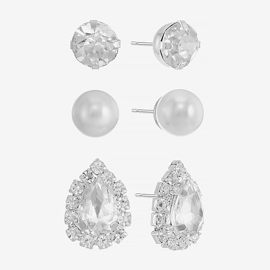 Monet Jewelry Timeless Womens Glass Simulated Pearl Hypoallergenic 1 Pair Earring Set