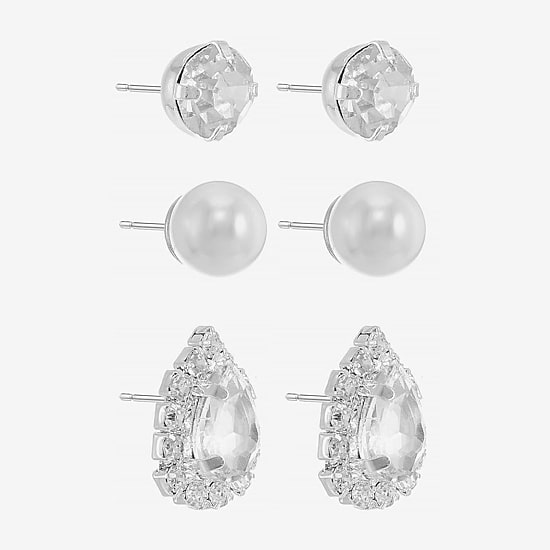 Monet Jewelry Timeless Womens Glass Simulated Pearl Hypoallergenic 1 Pair Earring Set