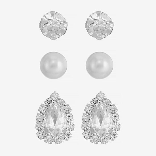 Monet Jewelry Timeless Womens Glass Simulated Pearl Hypoallergenic 1 Pair Earring Set
