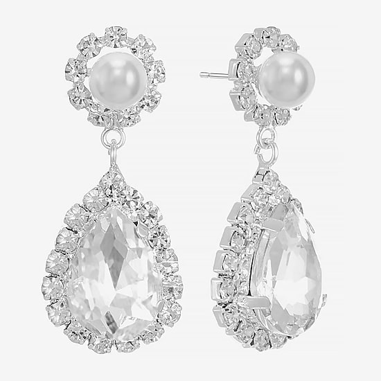 Monet Jewelry Timeless Womens Glass Simulated Pearl Hypoallergenic Drop Earrings