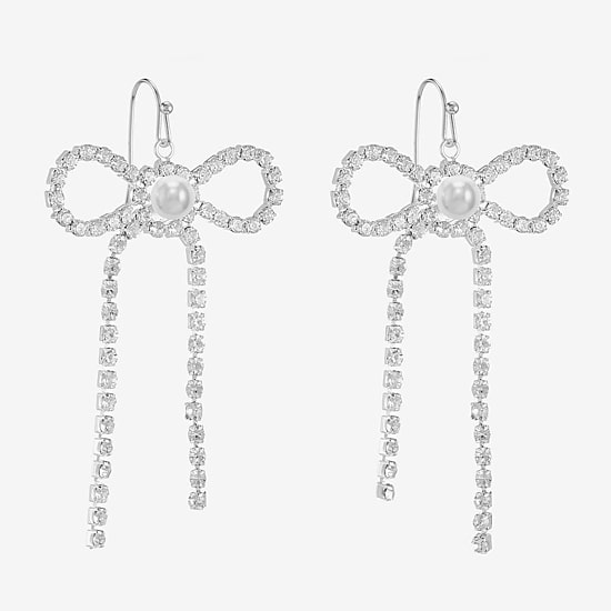 Monet Jewelry Timeless Womens Glass Simulated Pearl Bow Drop Earrings