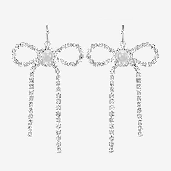 Monet Jewelry Timeless Womens Glass Simulated Pearl Bow Drop Earrings