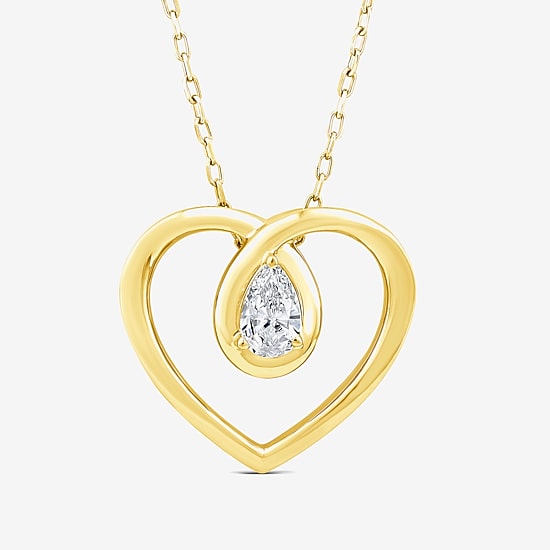 (F/Si1) Womens 1/4 CT. T.W. Lab Grown White Diamond 14K Gold Over Silver Heart 18 Inch Pendant Necklace
