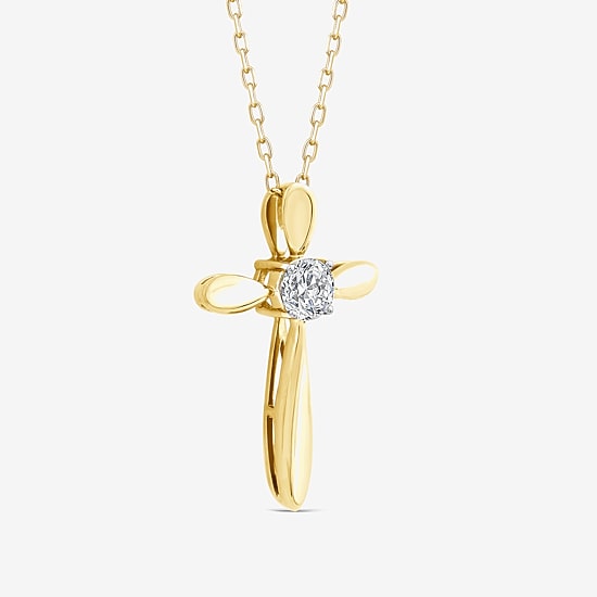 Cross (F/Si2) Womens 1/4 CT. T.W. Lab Grown White Diamond 14K Gold Over Silver Cross 18 Inch Pendant Necklace