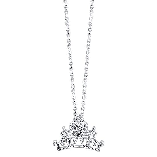 Disney Classics Womens Crystal Pure Silver Over Brass Crown 18 Inch Pendant Necklace