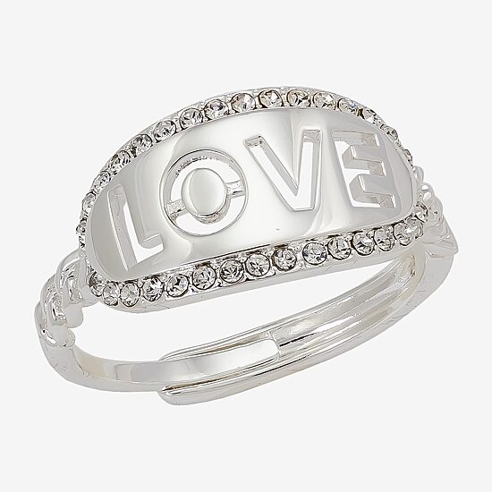 Sparkle Allure Love Womens 3MM Crystal Pure Silver Over Brass Oval Band