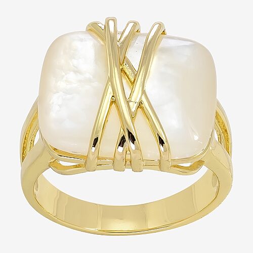 Sparkle Allure Womens White Simulated Pearl 14K Gold Over Brass Cocktail Ring, 9