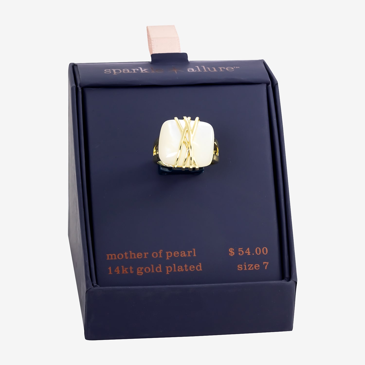 Sparkle Allure Womens White Simulated Pearl 14K Gold Over Brass Cocktail Ring