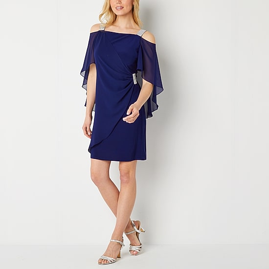 MSK Womens Square Neck Short Sleeve Embellished Sheath Dress