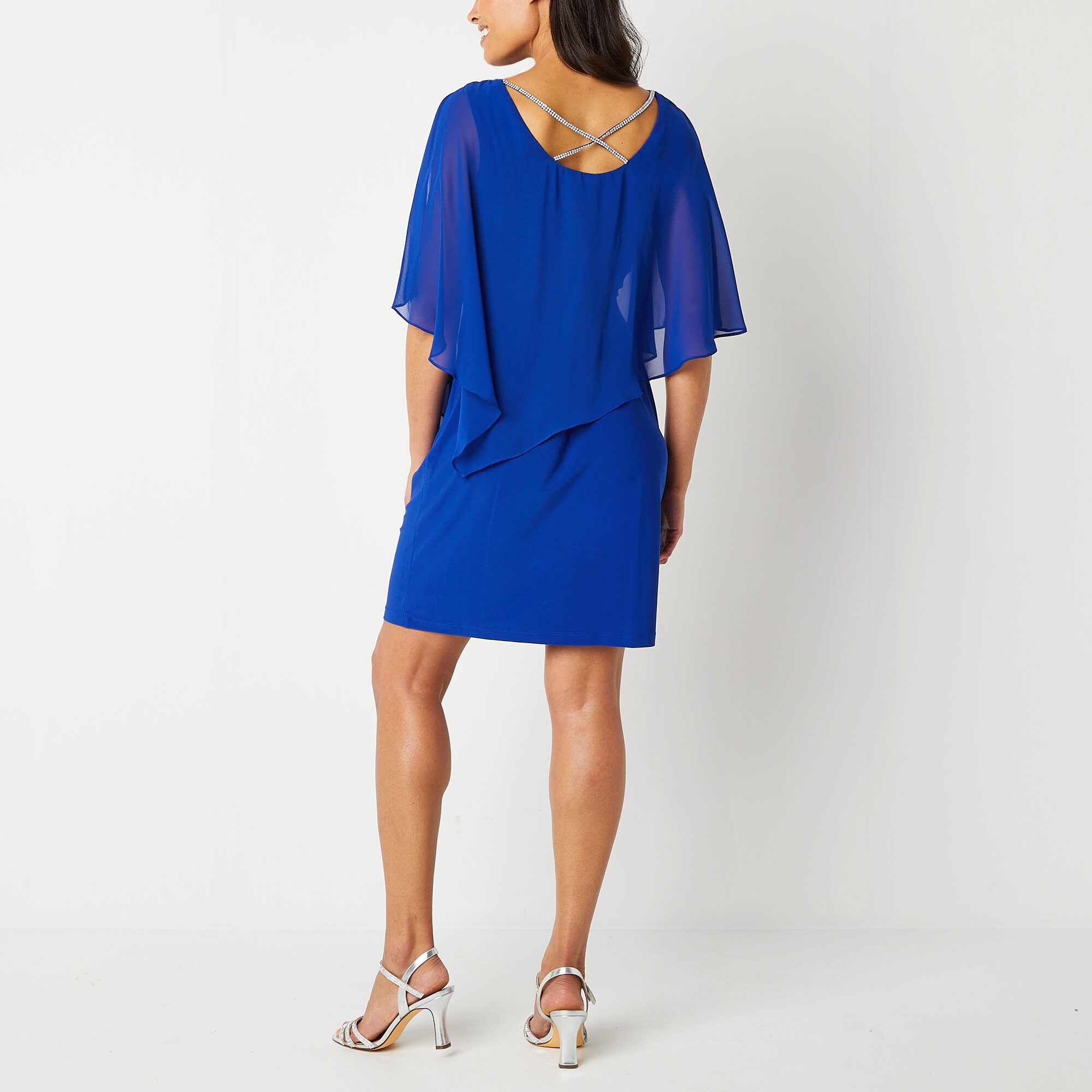 MSK Womens Jewel Neck Short Sleeve Embellished Sheath Dress
