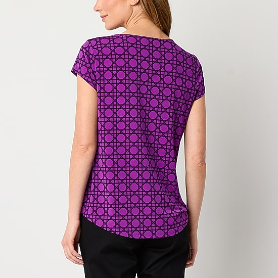 Liz Claiborne Womens Keyhole Neck Short Sleeve Blouse