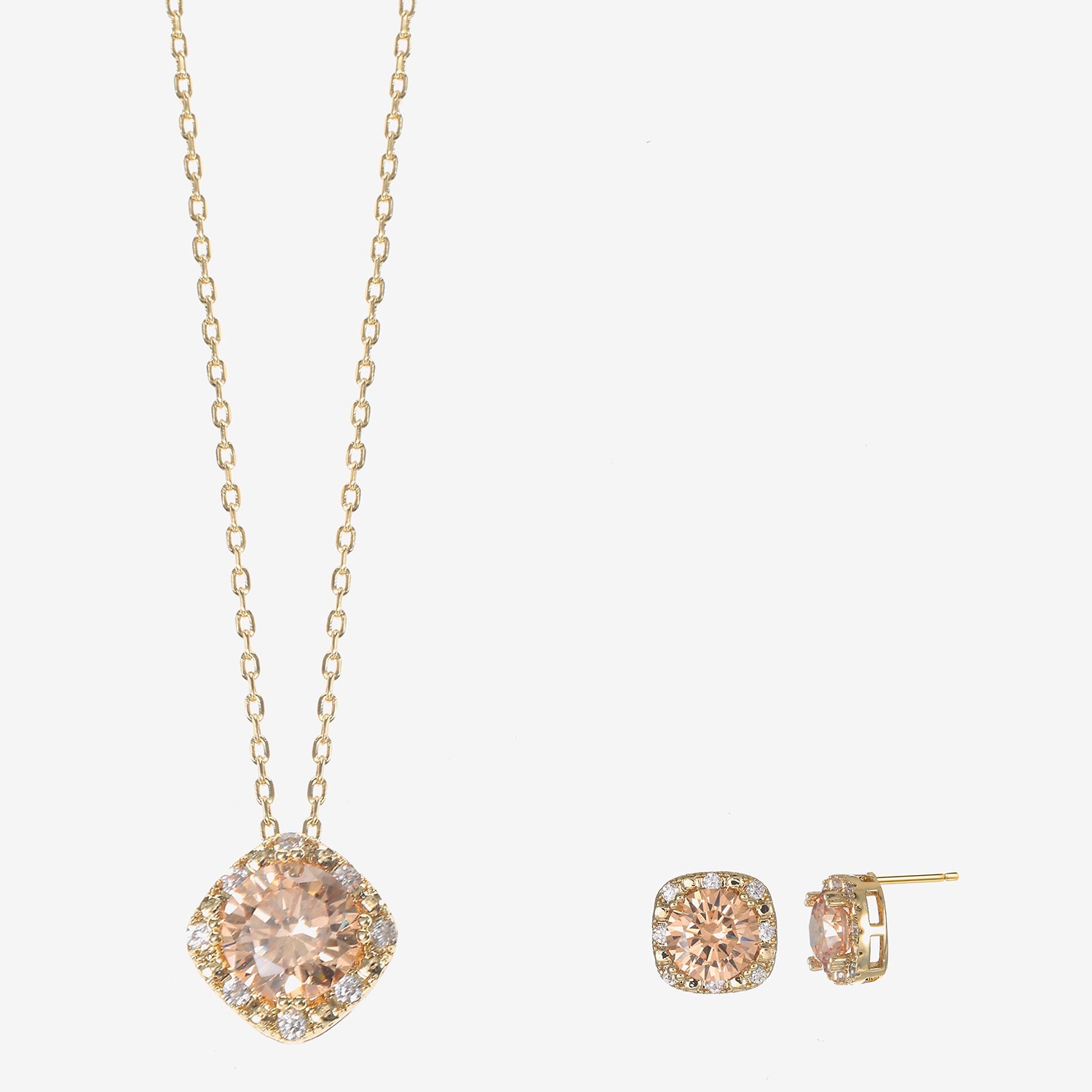 Sparkle Allure Light Up Box Womens Champagne Cubic Zirconia 14K Gold Over Brass Square 2-pc. Jewelry Set