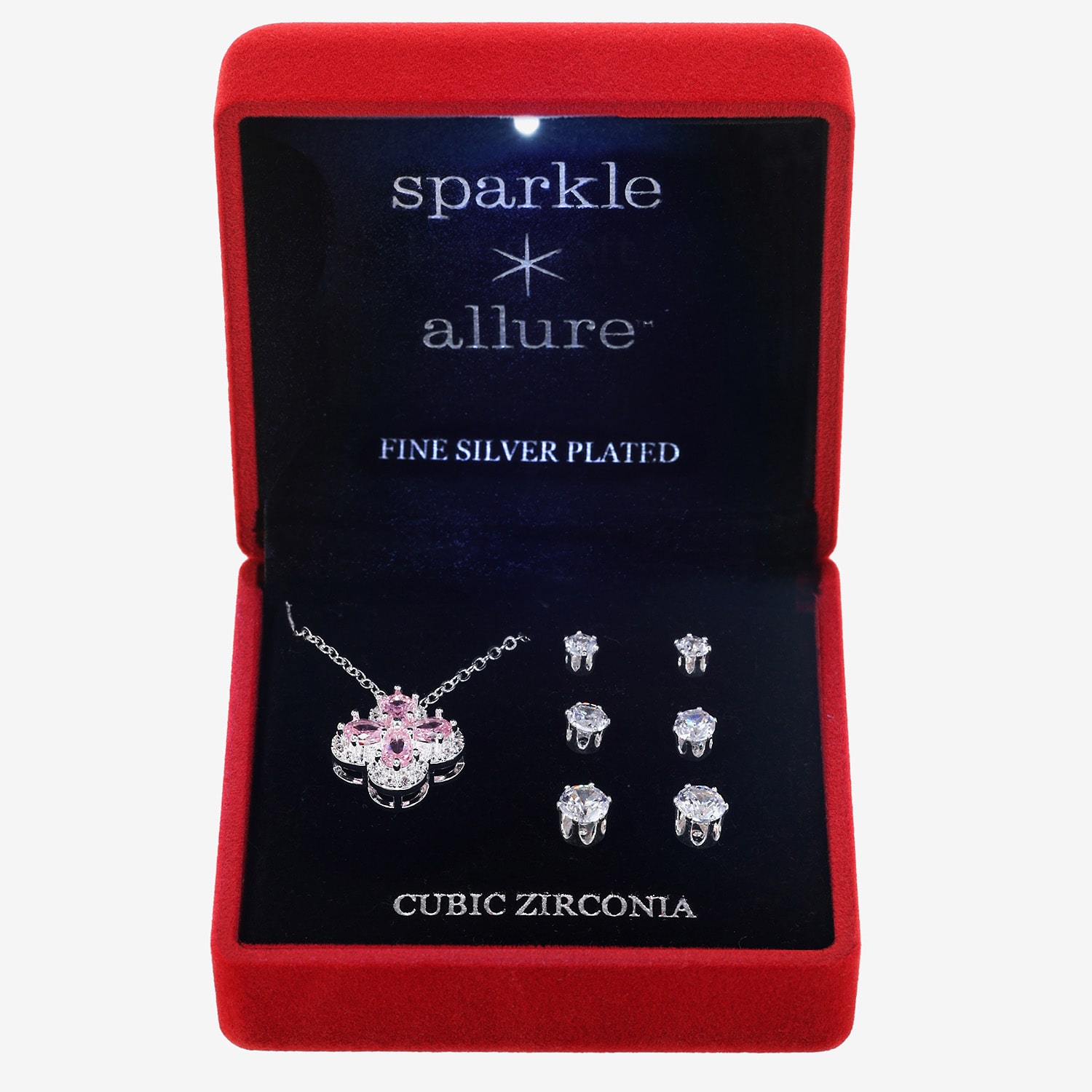 Sparkle Allure Light Up Box Womens Pink Cubic Zirconia Cultured Freshwater Pearl Pure Silver Over Brass Clover 4-pc. Jewelry Set