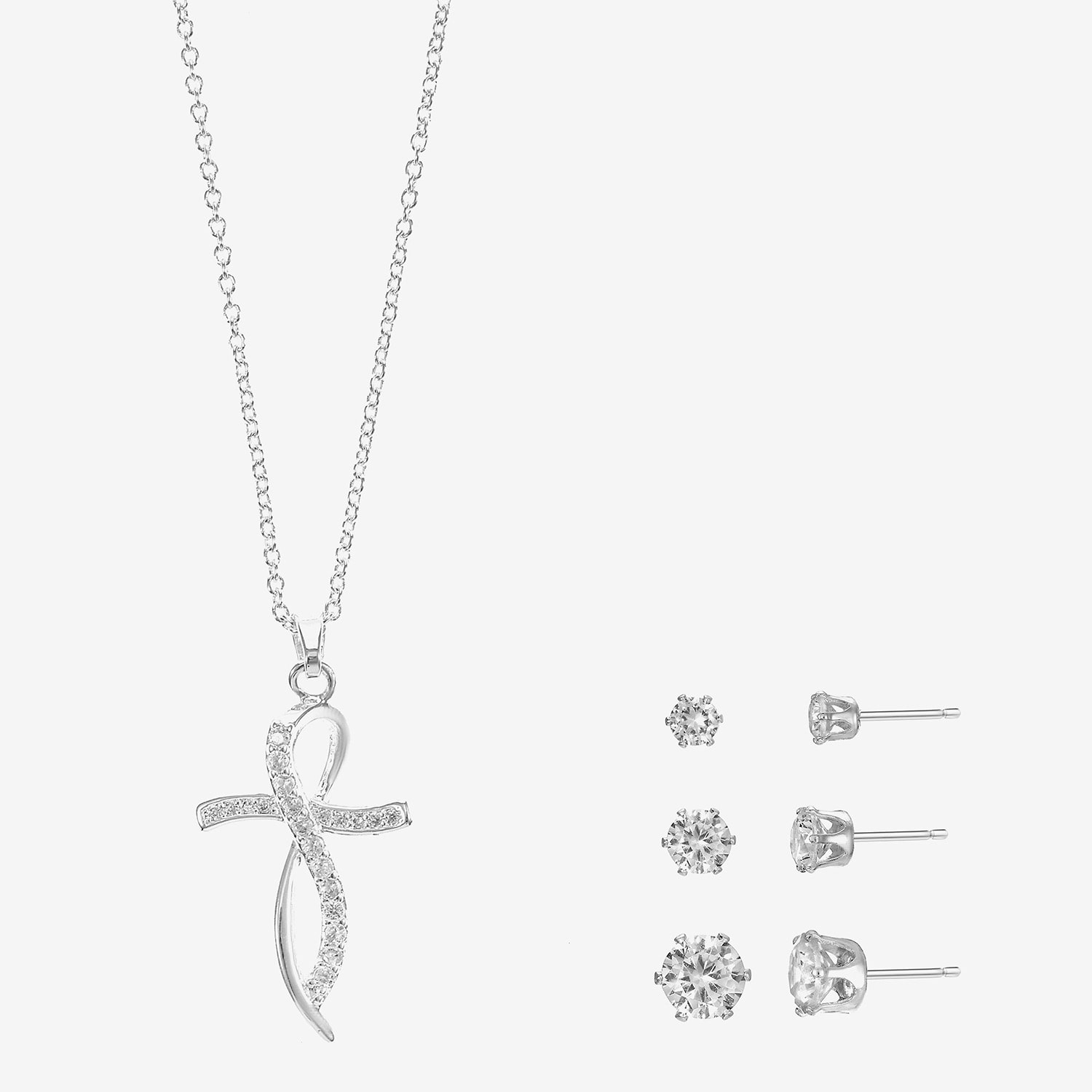 Sparkle Allure Light Up Box Womens Cubic Zirconia Pure Silver Over Brass Cross -pc. Jewelry Set