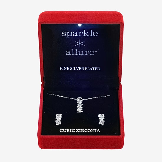 Sparkle Allure Light Up Box Womens Cubic Zirconia Pure Silver Over Brass Round 2-pc. Jewelry Set