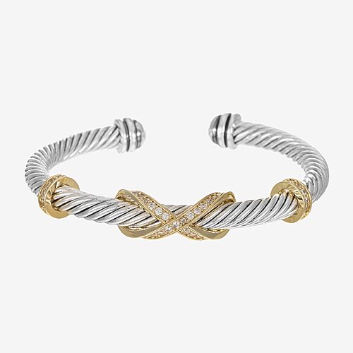 Sparkle Allure Rope Twist Womens Cubic Zirconia 14K Gold Over Brass Pure Silver Over Brass Infinity Bangle Bracelet, One Size, Silver
