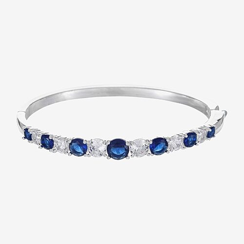 Sparkle Allure Graduated Womens Blue Cubic Zirconia Pure Silver Over Brass Round Bangle Bracelet, One Size, Silver