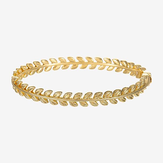 Sparkle Allure Polished Leaf Womens 14K Gold Over Brass Bangle Bracelet